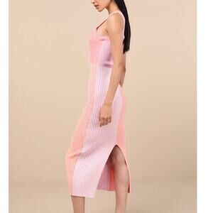 Lulus NWOT Radiant Personality Pink Color Block Ribbed Knit Sweater Midi Dress